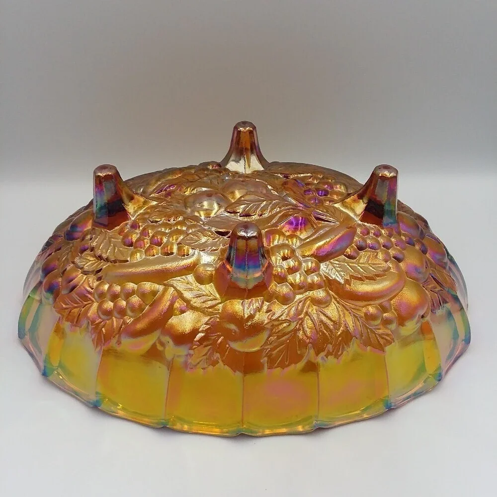 Vintage Iridescent Carnival Glass Bowl Oval Footed Harvest Grape Fruit ‎ 12x9